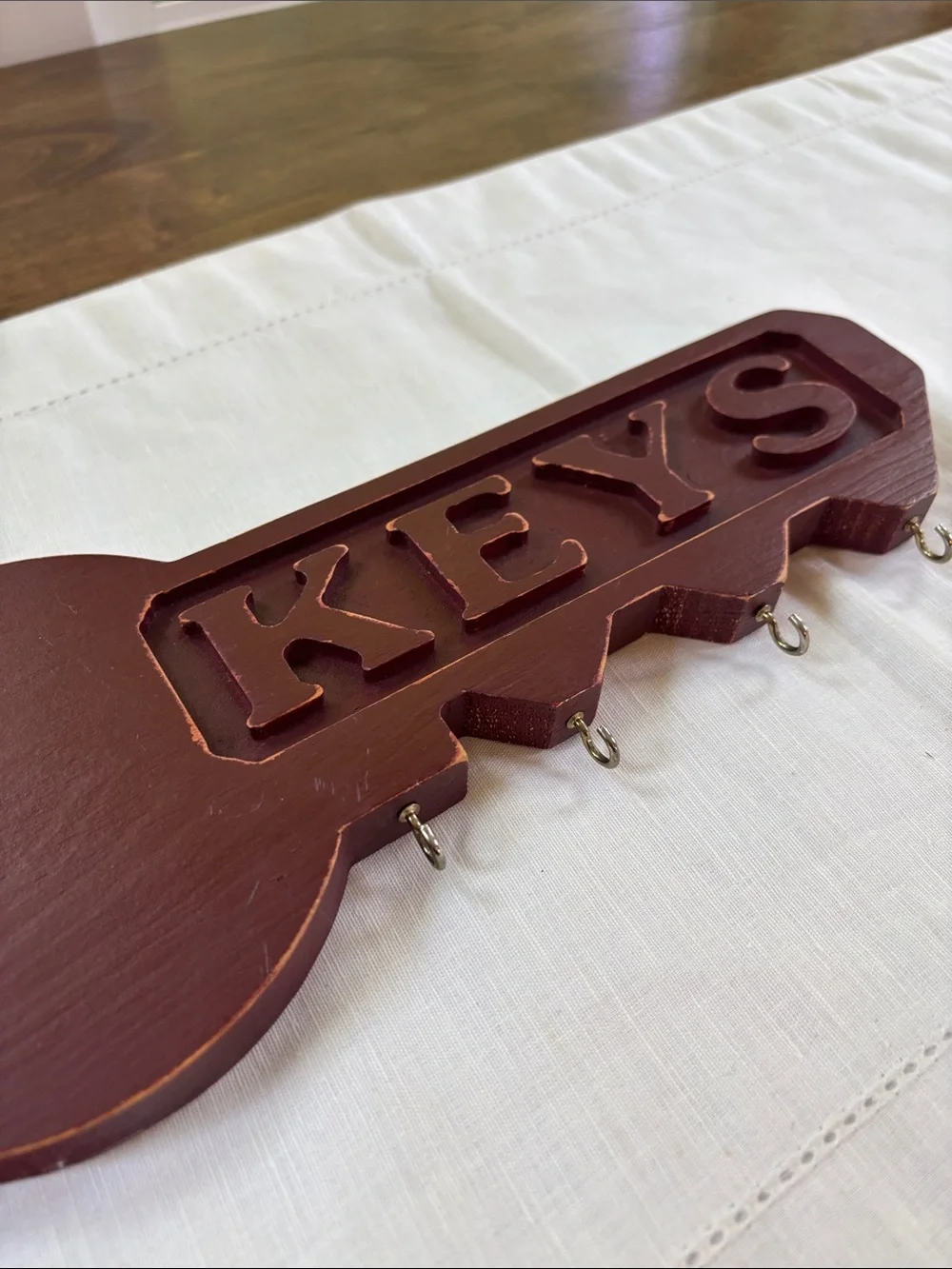 Vintage 1970s Wooden Wall Key Holder Burgundy